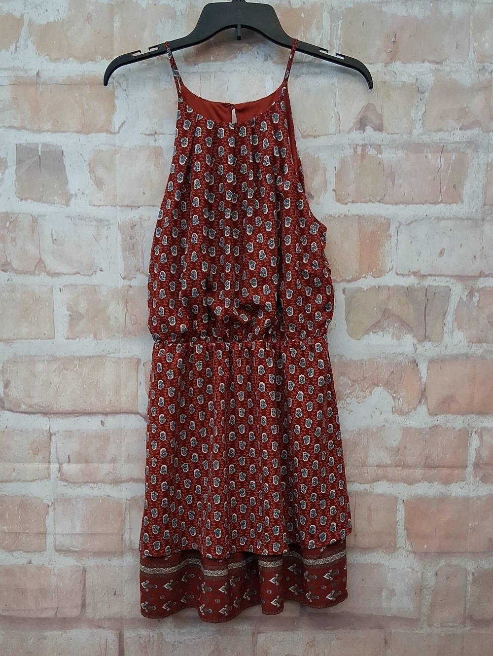 NWT Blue Rain Rust Red Printed Halter Sundress